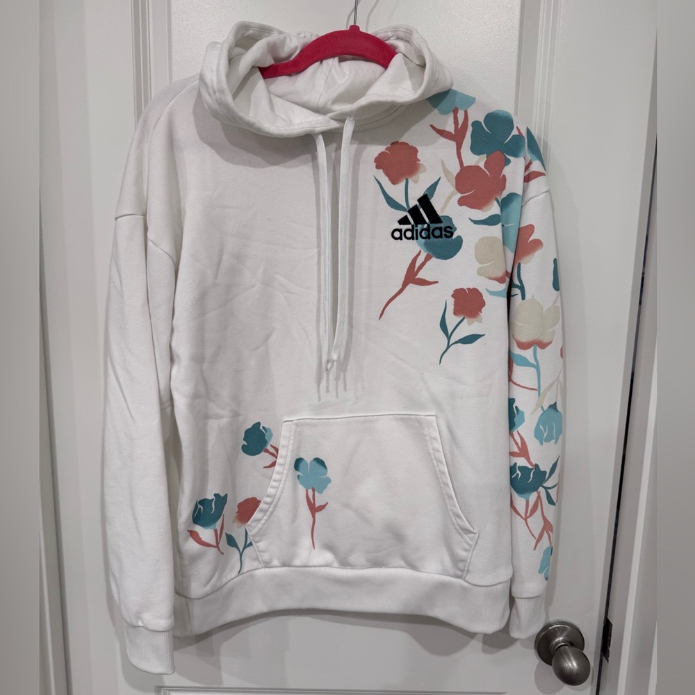 Adidas White Floral Hoodie